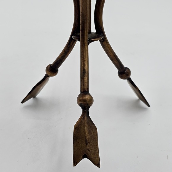 Single Bronze Metal Triple Arrow Candle Holder - Vintage Rustic Decor 8" - Picture 3 of 7
